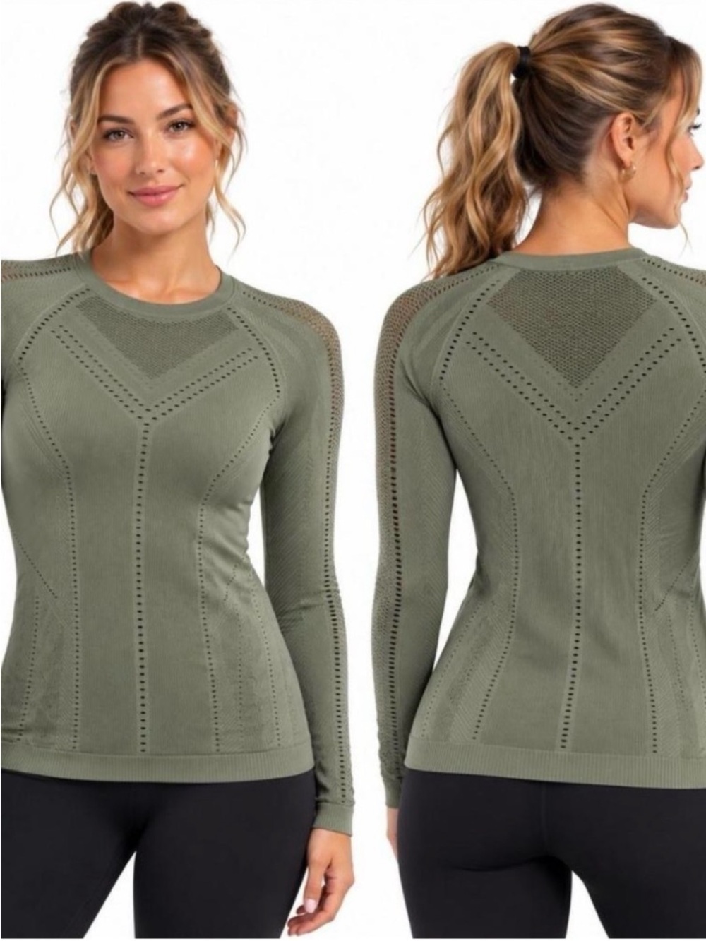 Athleta Olive Green Long-Sleeve Seamless Performance Tee